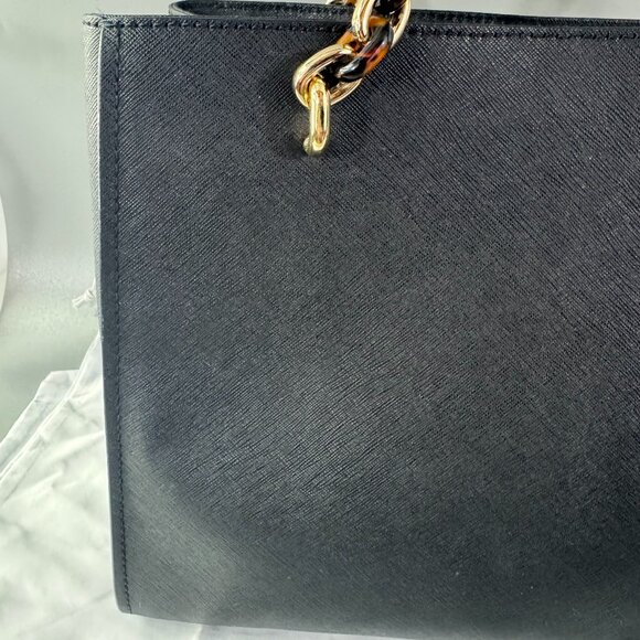 Authentic Michael Kors Black Saffiano Leather Floral Embossed Shoulder Bag - Picture 6 of 14